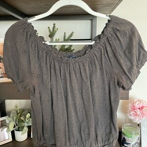 American Eagle Outfitters Charcoal Eyelet Blouse